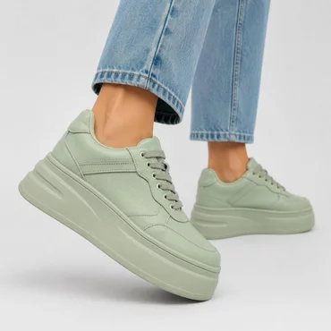 Pantofi casual sport Piele Naturala Verde fistic Pale