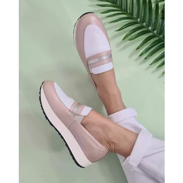 Pantofi casual sport roz pal din piele naturala Klara