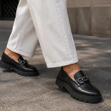 Pantofi casual tip loafer Piele Naturala box Negri Alexis
