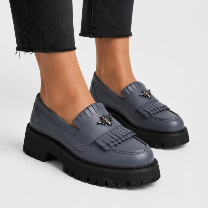 Pantofi casual tip loafer Piele Naturala Gri Miral picture - 3