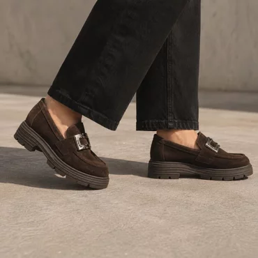 Pantofi casual tip loafer Piele Naturala velur Maro Charlotte