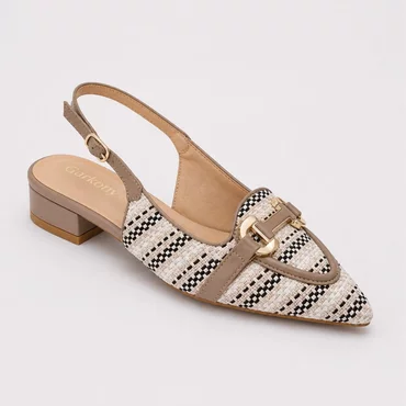Pantofi dama cu toc mic confortabil din Textil Bej Sorina
