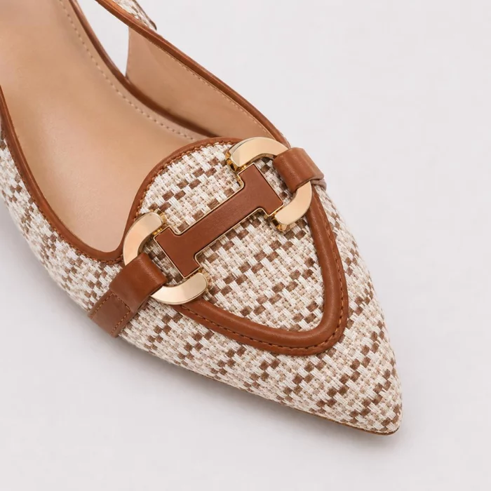 Pantofi dama cu toc mic confortabil din Textil Maro Sorina picture - 2