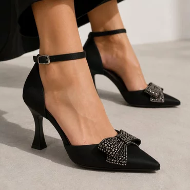 Pantofi dama eleganti  cu funda strasuri satin Negru Arabella
