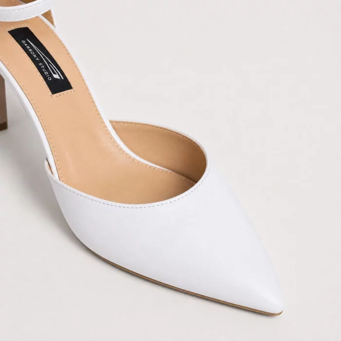Pantofi dama eleganti Piele Naturala Albi cu toc mic Alira picture - 3