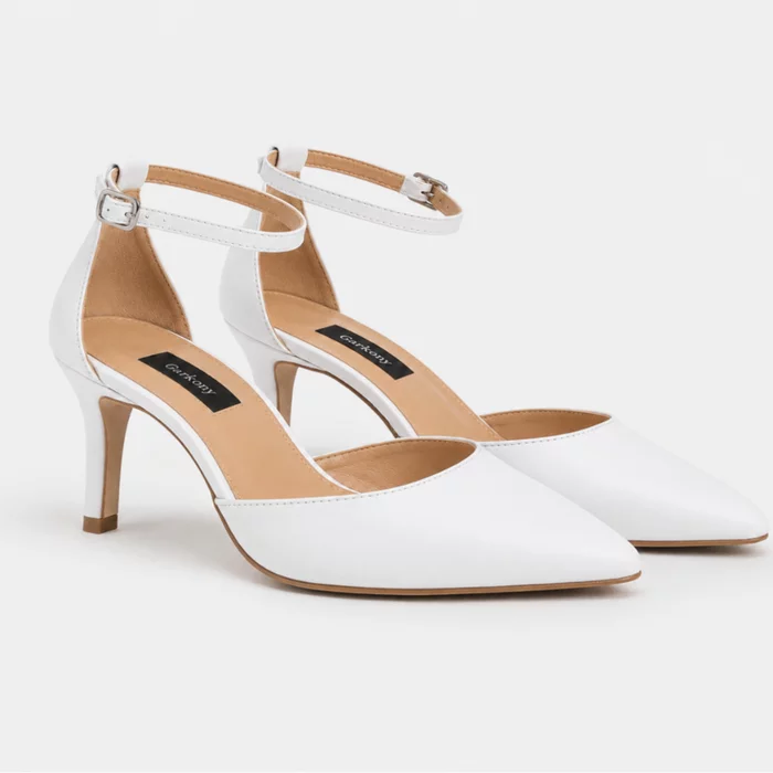 Pantofi dama eleganti Piele Naturala Albi cu toc mic Alira picture - 5