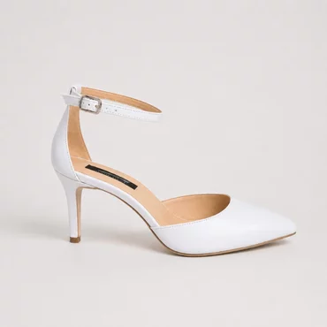 Pantofi dama eleganti Piele Naturala Albi cu toc mic Alira