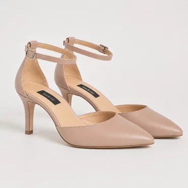 Pantofi dama eleganti Piele Naturala Bej cu toc mic Alira