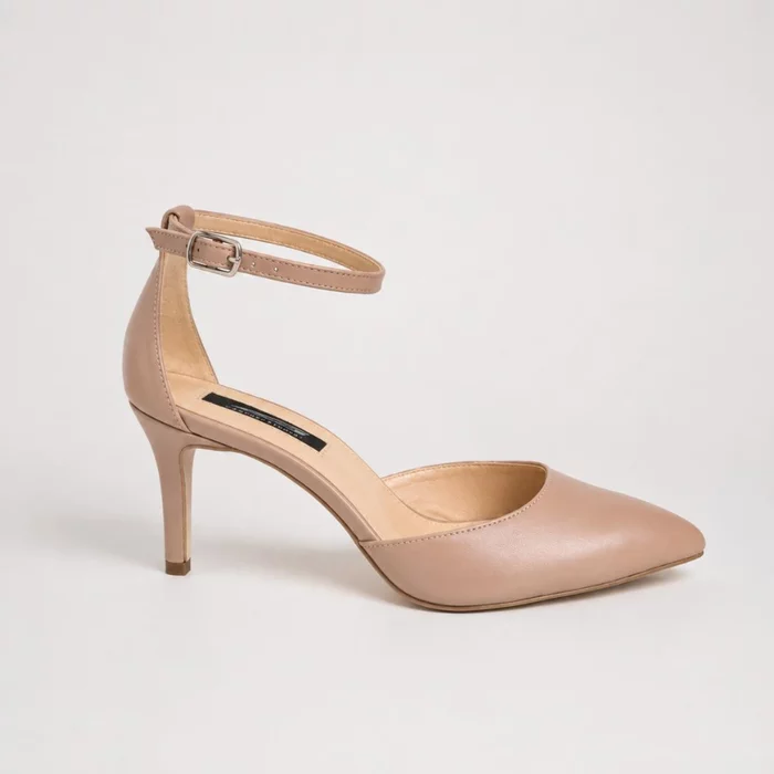 Pantofi dama eleganti Piele Naturala Bej cu toc mic Alira picture - 3