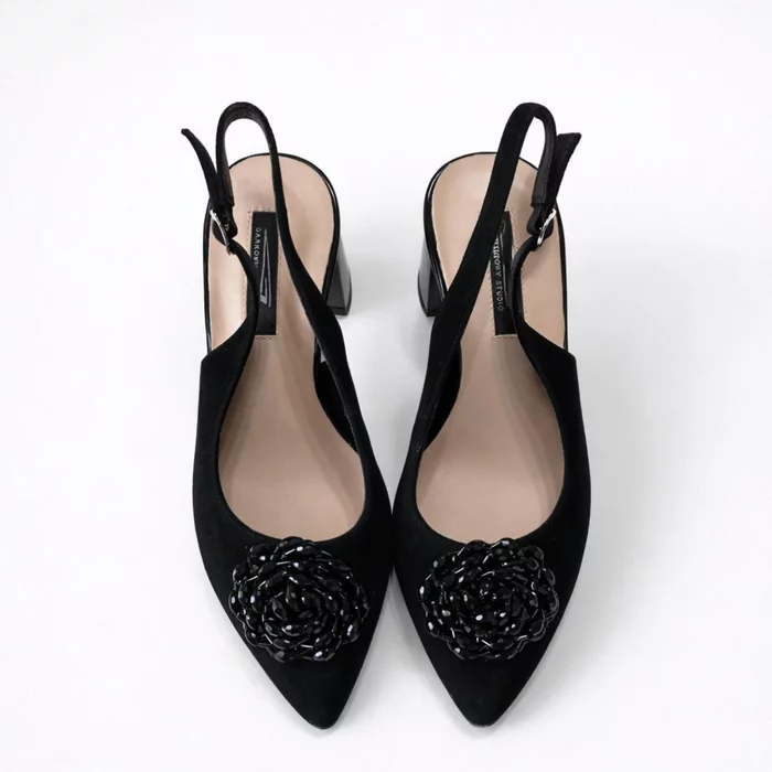 Pantofi dama eleganti Piele Naturala Negri cu aplicatie florala Eclipse picture - 5