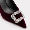 Pantofi dama eleganti stiletto catifea Bordo cu accesoriu brosa Rody picture - 3