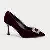 Pantofi dama eleganti stiletto catifea Bordo cu accesoriu brosa Rody picture - 2