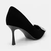 Pantofi dama eleganti stiletto catifea Negri cu accesoriu brosa Rody picture - 3