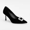 Pantofi dama eleganti stiletto catifea Negri cu accesoriu brosa Rody picture - 1