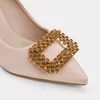 Pantofi dama eleganti stiletto satin Bej cu accesoriu brosa Aniela picture - 3