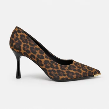 Pantofi dama eleganti stiletto satin Leopard Anabela