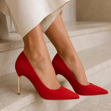 Pantofi dama eleganti stiletto satin Rosu Valerie