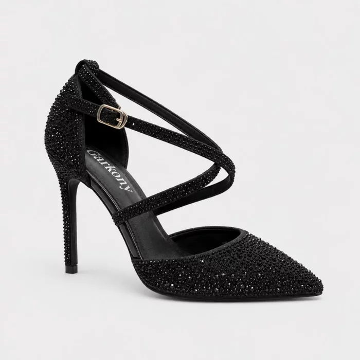 Pantofi dama stiletto eleganti cu strasuri Negri Doroti picture - 4