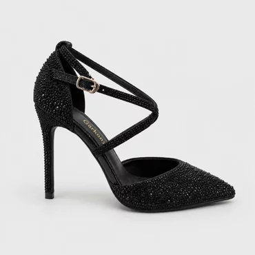 Pantofi dama stiletto eleganti cu strasuri Negri Doroti