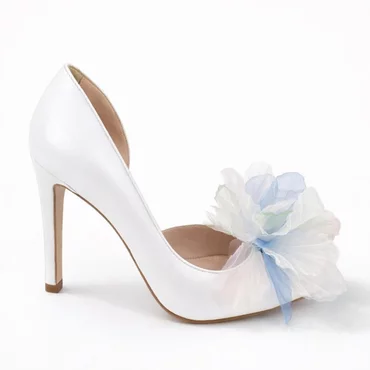 Pantofi dama stiletto Piele Naturala Albi cu accesoriu detasabil Garkony Iris