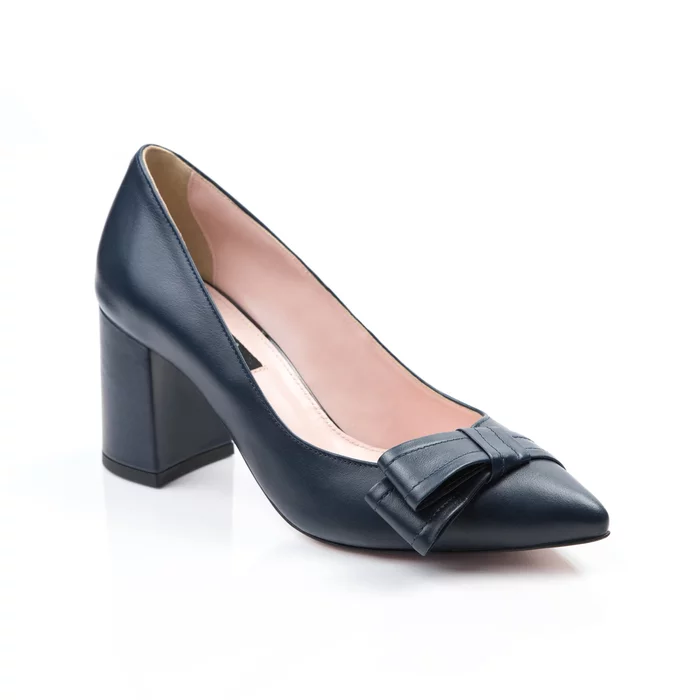 Pantofi de dama piele bleumarin Good cu funda GF1 picture - 2