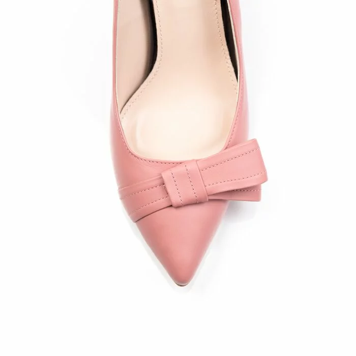 Pantofi de piele roze somon Good cu funda GF1 - Garkony