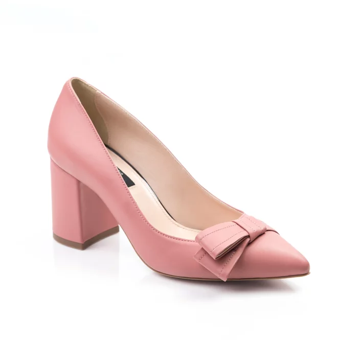 Pantofi de dama piele roze somon Good cu funda GF1 picture - 2