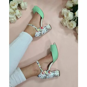 Pantofi decupati din piele naturala verde cu imprimeu Ira