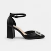 Pantofi eleganti toc mic Satin Negru cu accesoriu Geralda picture - 1