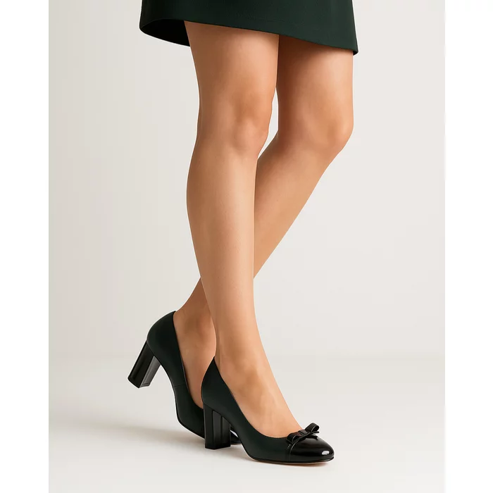 Pantofi Piele Naturala Verzi cu Negru Dalida picture - 3