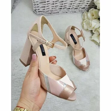 Pantofi piele presaj roz cu nude Instagram