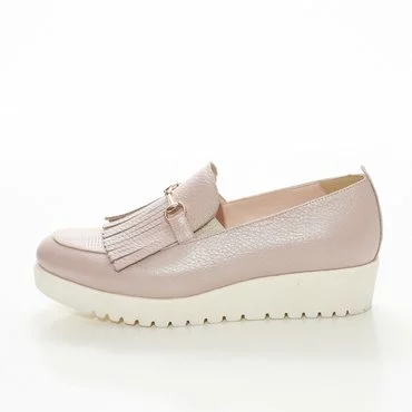 Pantofi roz din piele naturala Klara cu franjuri