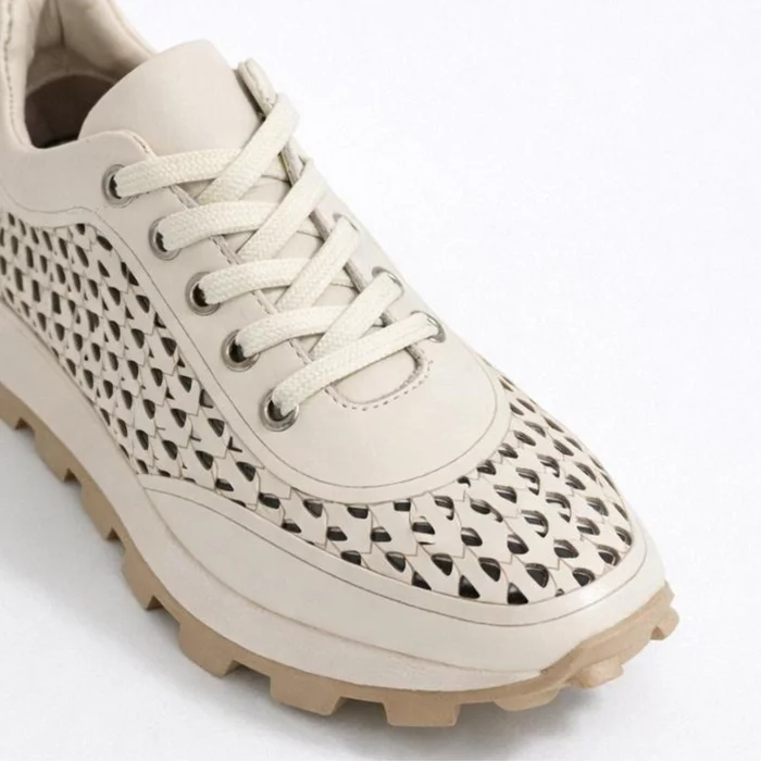 Pantofi sport din Piele Naturala perforata Bej Grid picture - 3