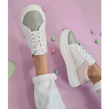 Pantofi sport Piele Naturala alb cu roz Spongi