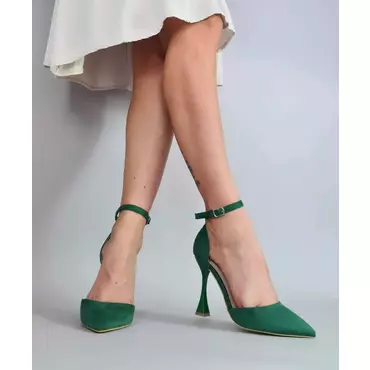 Pantofi stiletto catifea verde Aronia