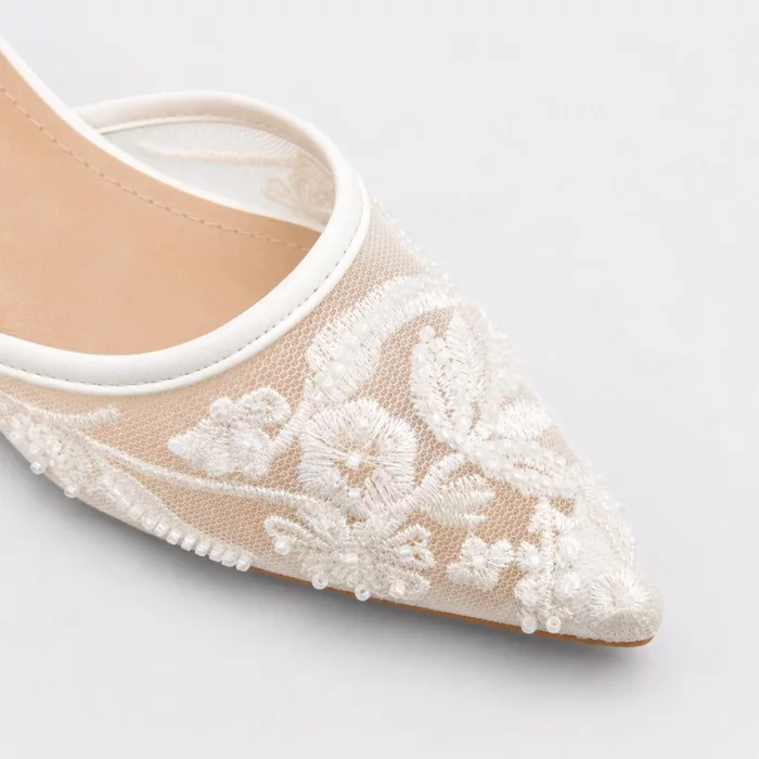 Pantofi stiletto eleganti din dantela Albi cu toc mic Lolita picture - 4