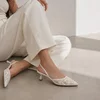 Pantofi stiletto eleganti din dantela Albi cu toc mic Lolita picture - 5