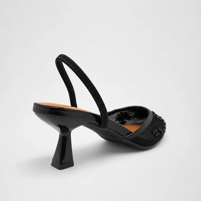 Pantofi stiletto eleganti din dantela Negri cu toc mic Lolita picture - 6