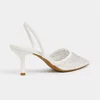 Pantofi stiletto eleganti din dantela si strasuri Albi cu toc mic Lolla picture - 3