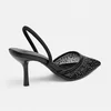 Pantofi stiletto eleganti din dantela si strasuri Negri cu toc mic Lolla picture - 3