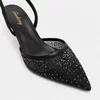 Pantofi stiletto eleganti din dantela si strasuri Negri cu toc mic Lolla picture - 4