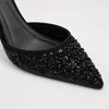 Pantofi stiletto eleganti toc stiletto Satin Negru cu strasuri Astra picture - 3