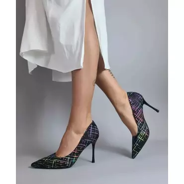 Pantofi stiletto gliter negru Fiore