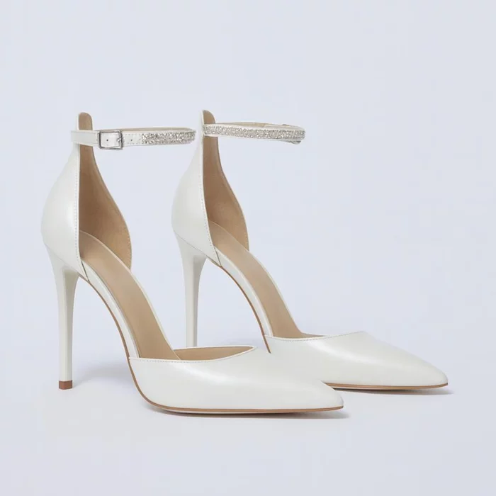 Pantofi stiletto Piele Naturala alb sidef Sesame picture - 3