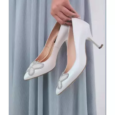 Pantofi stiletto Piele Naturala alba Christina