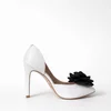 Pantofi stiletto Piele Naturala Albi sidefat cu floare Madona picture - 5