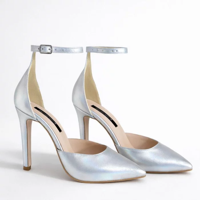 Pantofi stiletto Piele Naturala argintie Erica picture - 3