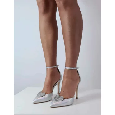 Pantofi stiletto Piele Naturala argintie My Heart