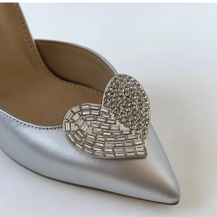 Pantofi stiletto Piele Naturala argintie My Heart picture - 3