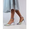 Pantofi stiletto Piele Naturala argintiu curcubeu Rebeca